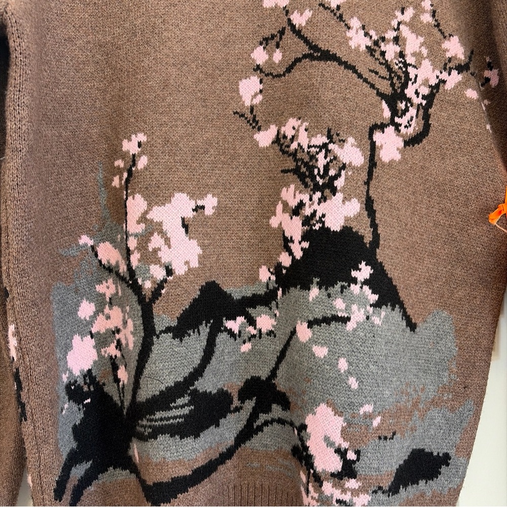 RGSTR Humanity Sweater Men's Medium Brown Cherry Blossom Japan Knit Pullover NWT - Picture 2 of 11